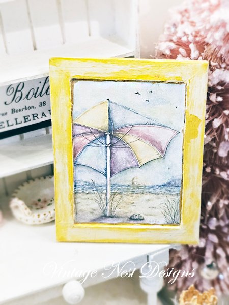 Summer Sunset No.1:1 Dollhouse Miniature Handmade Wooden Framed Art image 2