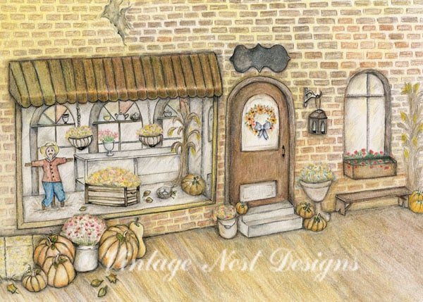 Fall Flower Shop No.1 Digital Print Watercolor Painting image 0