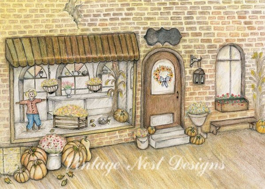 Fall Flower Shop No.1 Digital Print Watercolor Painting image 0