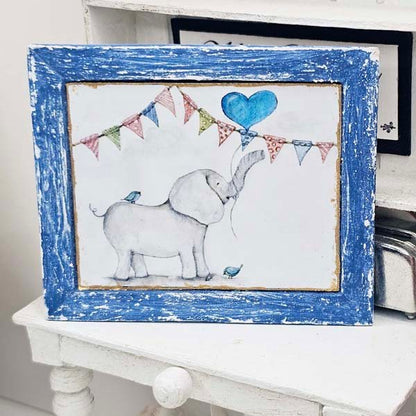 Baby Elephant No.1:2 Dollhouse Miniature Handmade Wooden Framed Art image 3
