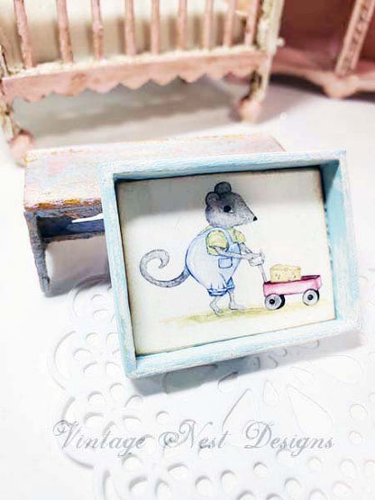 Mouse No.1:1 Dollhouse Miniature Handmade Wooden Framed Art image 1