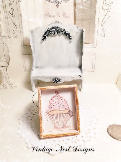 Cupcake No.5:1 Dollhouse Miniature Handmade Framed Art image 4