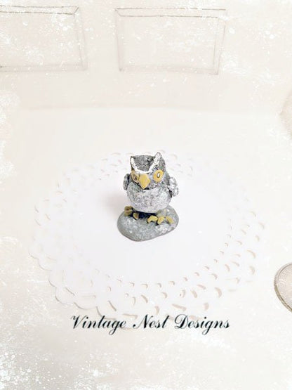 Porcelain Owl No.4 Dollhouse Miniature Handmade One of a Kind image 1