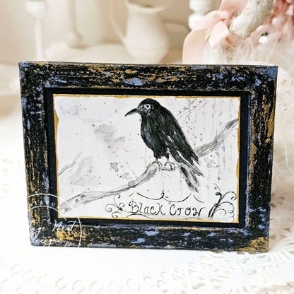 Black Crow No.1:3 Dollhouse Miniature Handmade Wooden Framed Art image 0