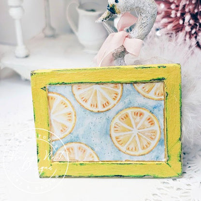 Lemons No.2:1 Dollhouse Miniature Handmade Wooden Framed Art image 2
