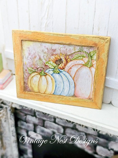 Fall Pumpkins No.2:1 Dollhouse Miniature Handmade Wooden Framed Art image 4
