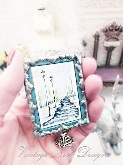 Walk in the Park No.1 Dollhouse Miniature Handmade Metal & Wood Framed Art image 3