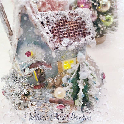 Christmas Putz Glitter Holiday House No.5 Handmade image 1