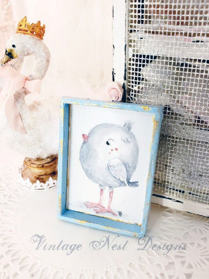 Pink Tweet No.1:2 Dollhouse Miniature Handmade Wooden Framed Art image 0