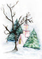 Pink Church in the Woods No.1 Digital Prints Watercolor Painting image 0
