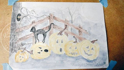 Halloween Pumpkins No.6 Digital Print Watercolor Painting image 5