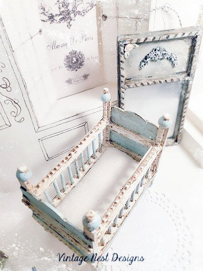 Baby Boy Blue Antique Style Crib No.1 Handmade Dollhouse Miniature image 7