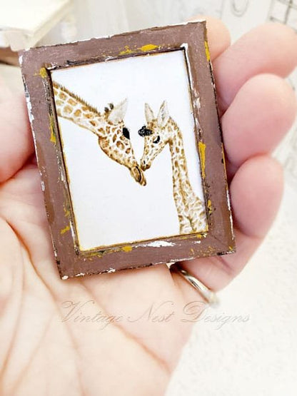 Giraffes No.1:1 Handmade Wooden Framed Art Dollhouse Miniature image 4