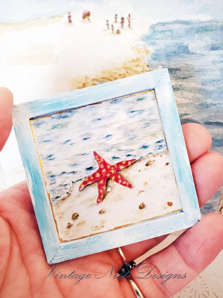 Starfish Ashore No.1:1 Dollhouse Miniature Handmade Wooden Framed Art image 2