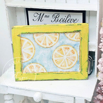 Lemons No.2:1 Dollhouse Miniature Handmade Wooden Framed Art image 3