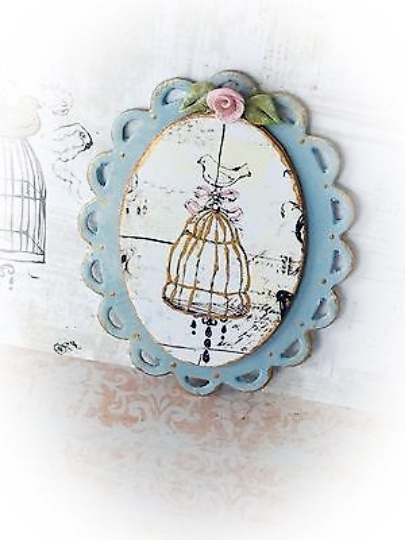 Bird Cage No.2:1 Dollhouse Miniature Handmade Framed Art image 1
