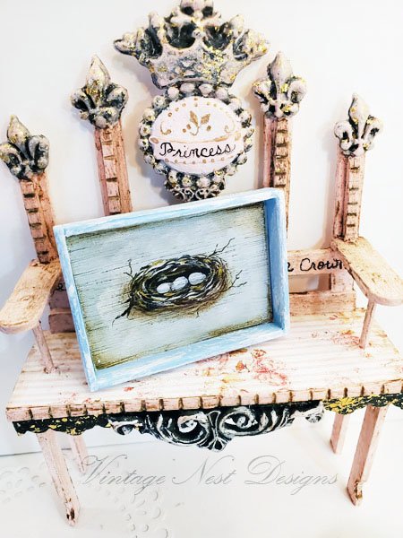 Bird Nest No.13:2 Dollhouse Miniature Handmade Wooden Framed Art image 0