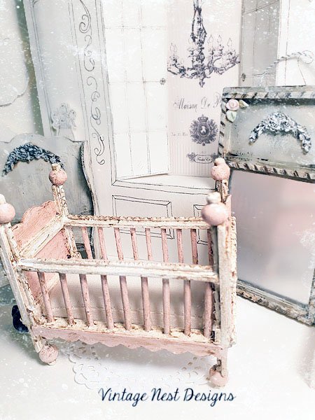 Baby Antique Style Crib No.8 Handmade Dollhouse Miniature image 7