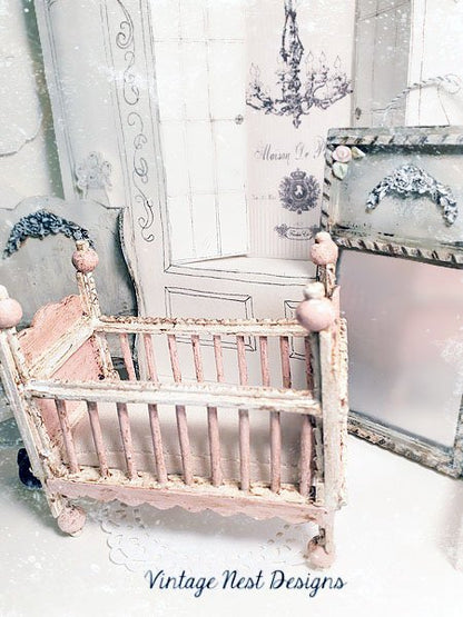 Baby Antique Style Crib No.8 Handmade Dollhouse Miniature image 7