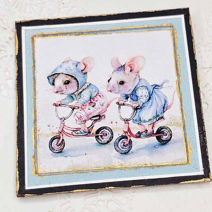 Nursery Mice No.1:4 Dollhouse Miniature Handmade Wooden Framed Art image 3