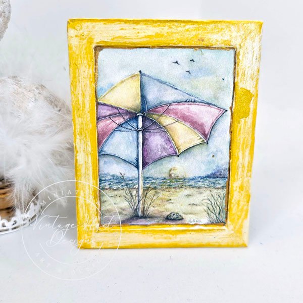 Summer Sunset No.1:1 Dollhouse Miniature Handmade Wooden Framed Art image 0