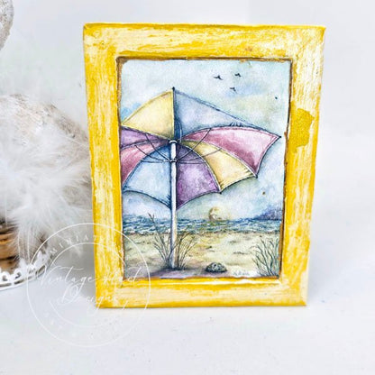 Summer Sunset No.1:1 Dollhouse Miniature Handmade Wooden Framed Art image 0