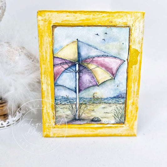 Summer Sunset No.1:1 Dollhouse Miniature Handmade Wooden Framed Art image 0