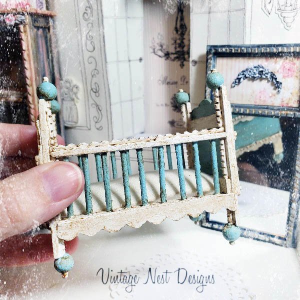 Baby Boy Blue Antique Style Crib No.4 Handmade Dollhouse Miniature image 2