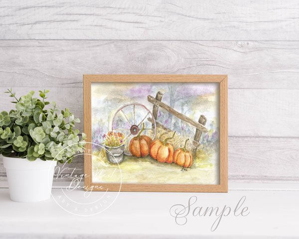Pumpkin Patch No.3 Digital Prints Watercolor Painting image 2