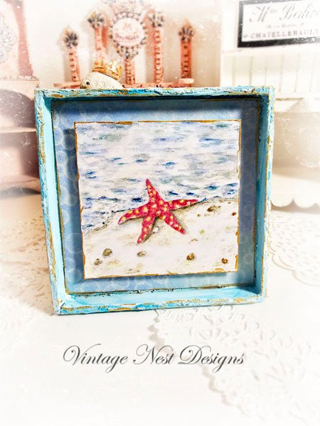 Starfish Ashore No.1:2 Dollhouse Miniature Handmade Wooden Framed Art image 0