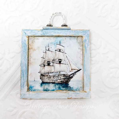 Ship Sailing Away No.1:1 Dollhouse Miniature Handmade Wooden Framed Art image 6