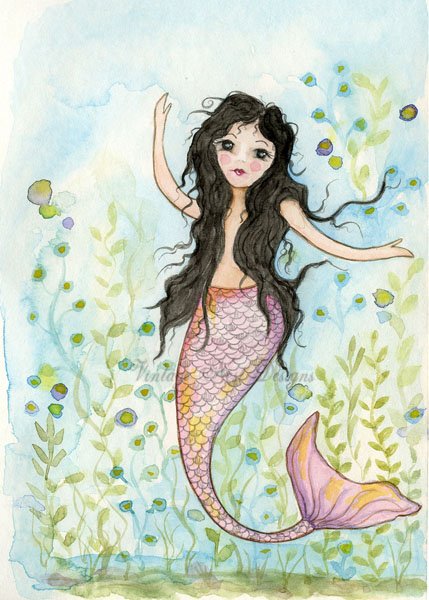 Digital Prints Under the Sea Mermaid No.1 Watercolor Painting image 3