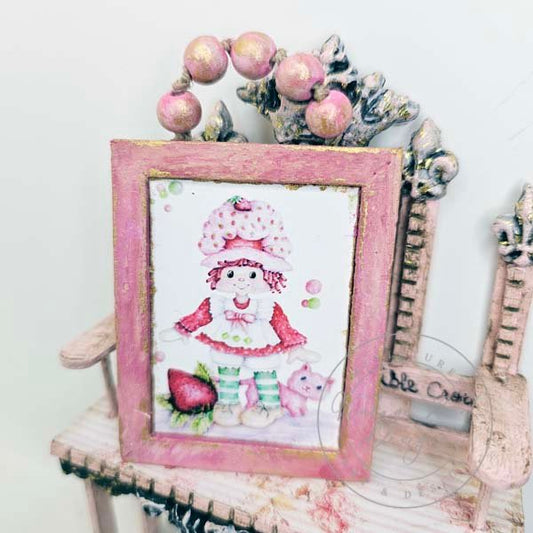 Strawberry Shortcake No.1:1 Dollhouse Miniature Handmade Wooden Framed Art image 1