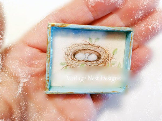 Bird Nest No.23:1 Dollhouse Miniature Handmade Wooden Framed Art image 1