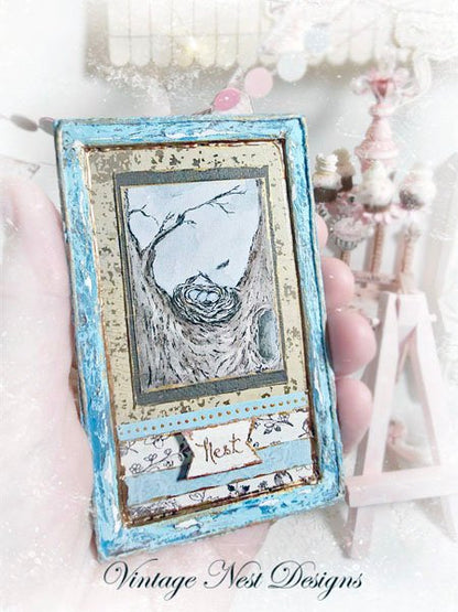 Bird Nest Tree No.2:2 Dollhouse Miniature Handmade Wooden Framed Art image 5