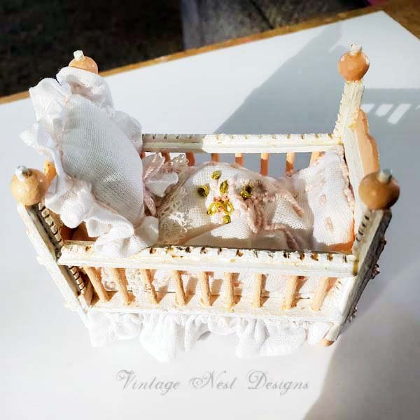 Baby Antique Style Crib No.6 Handmade Dollhouse Miniature image 1
