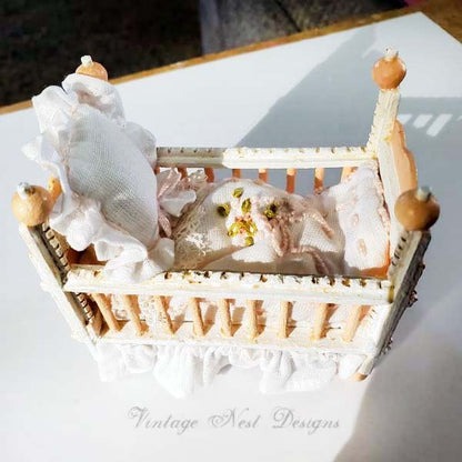 Baby Antique Style Crib No.6 Handmade Dollhouse Miniature image 1
