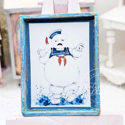 Stay Puft No.1:1 Dollhouse Miniature Handmade Wooden Framed Art image 1