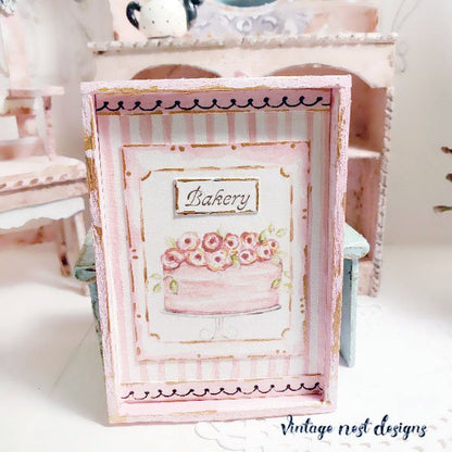 Cake No.4:2 Dollhouse Miniature Handmade Wooden Framed Art image 3