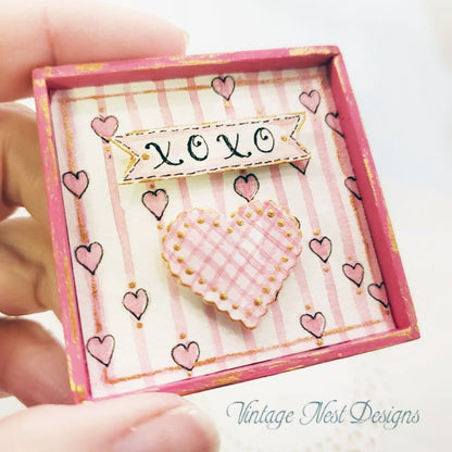 Valentine Heart No.3 Dollhouse Miniature Handmade Wooden Framed Art image 3