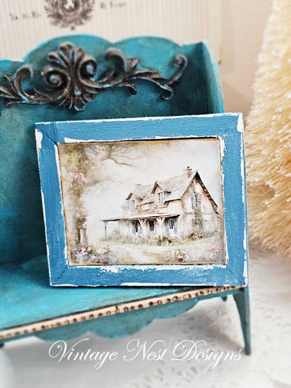 Cottage Farmhouse No.21:1 Dollhouse Miniature Handmade Wooden Framed Art image 1