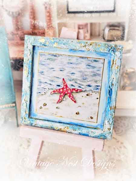 Starfish Ashore No.1:3 Dollhouse Miniature Handmade Wooden Framed Art image 1