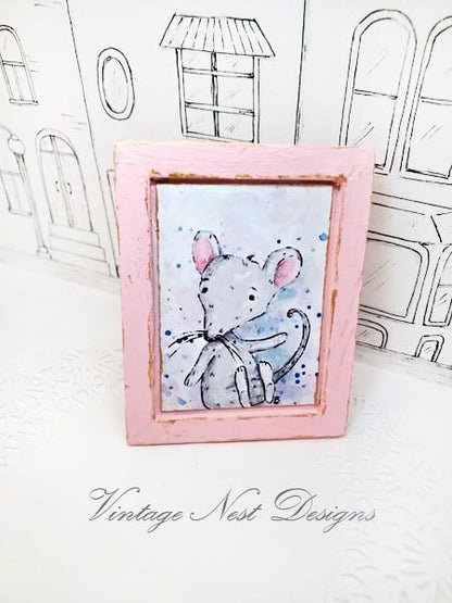 Mouse No.6:1 Dollhouse Miniature Handmade Wooden Framed Art image 3