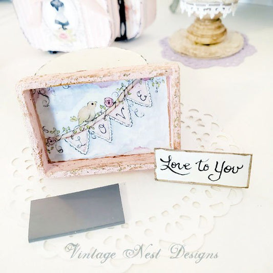 Love Bird No.1:2 Dollhouse Miniature Handmade Framed Art image 1
