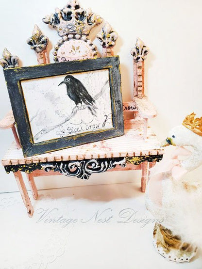 Black Crow No.1:2 Dollhouse Miniature Handmade Wooden Framed Art image 2