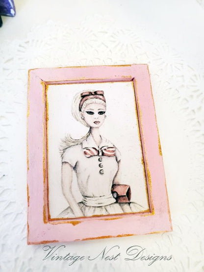 Barbie Doll No.9:1 Dollhouse Miniature Handmade Wooden Framed Art image 4
