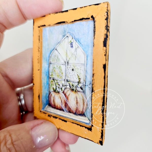 Pumpkins No.12:1 Dollhouse Miniature Handmade Wooden Framed Art image 4