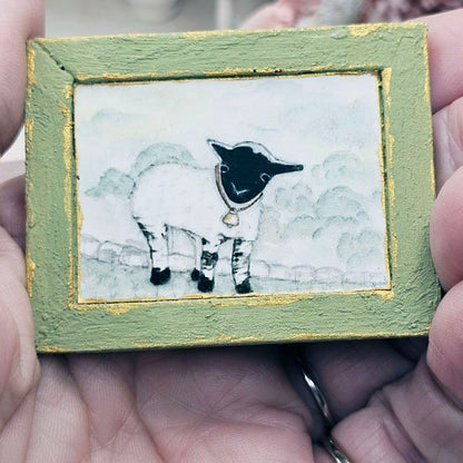 Nursery Lamb No.1:3 Dollhouse Miniature Handmade Wooden Framed Art image 1