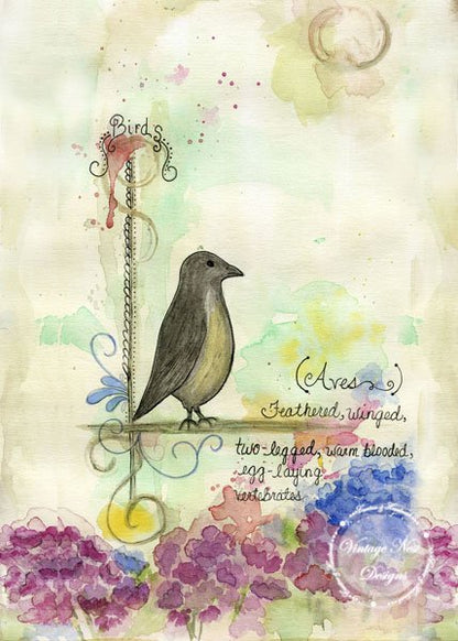 Birds Feathered No.1 Digital Prints Watercolor Painting image 0