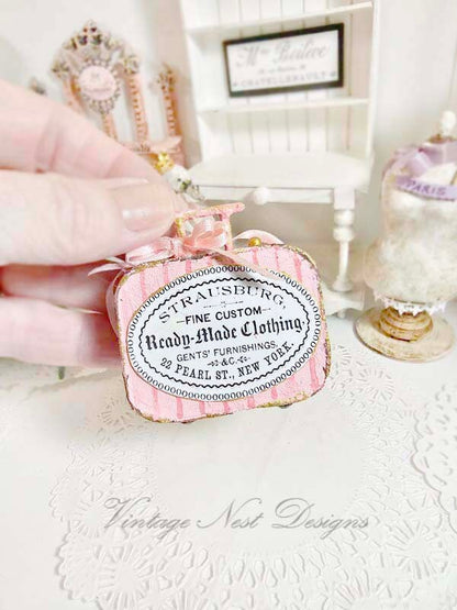 Miniature Pink Luggage Suitcase No.35 Handmade for Dolls